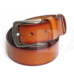 Рыжий ремень из натуральной кожи с декором 132 см/37мм