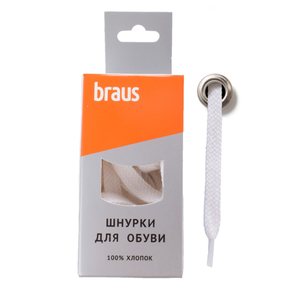 Шнурки BRAUS 120см плоские БЕЛЫЕ