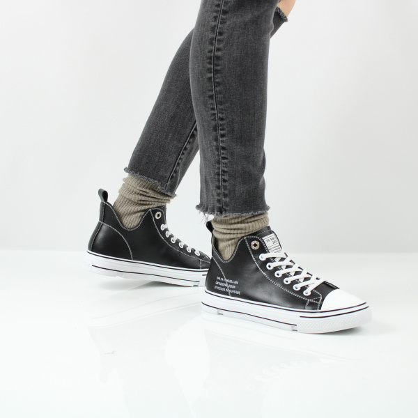 Высокие черно-белые кеды с резиновыми шнурками TOFA