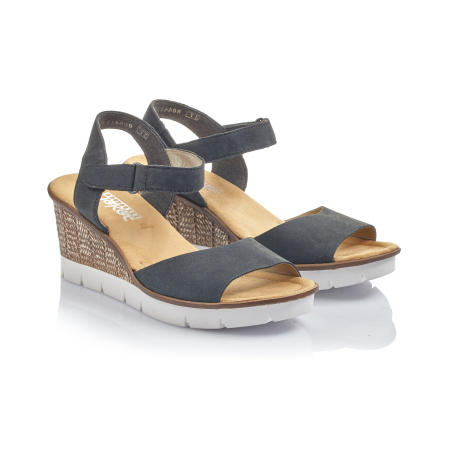 Синие босоножки на комбинированной танкетке RIEKER