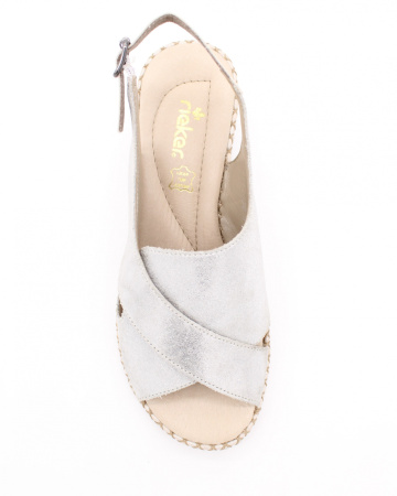 Серебрянные босоножки на танкетке RIEKER