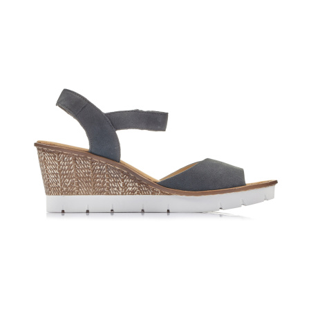 Синие босоножки на комбинированной танкетке RIEKER