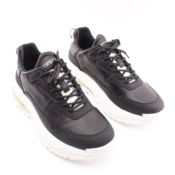 Черные кожаные кроссовки на белой подошве RESPECT