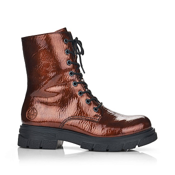 Коричневые лаковые ботинки на тракторной подошве RIEKER