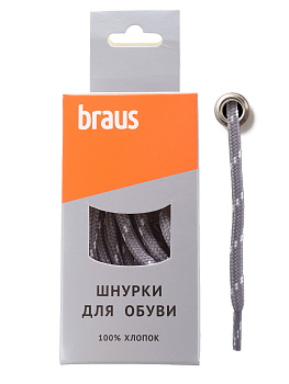 Шнурки BRAUS 180см трекинговые СЕРО- БЕЛЫЕ